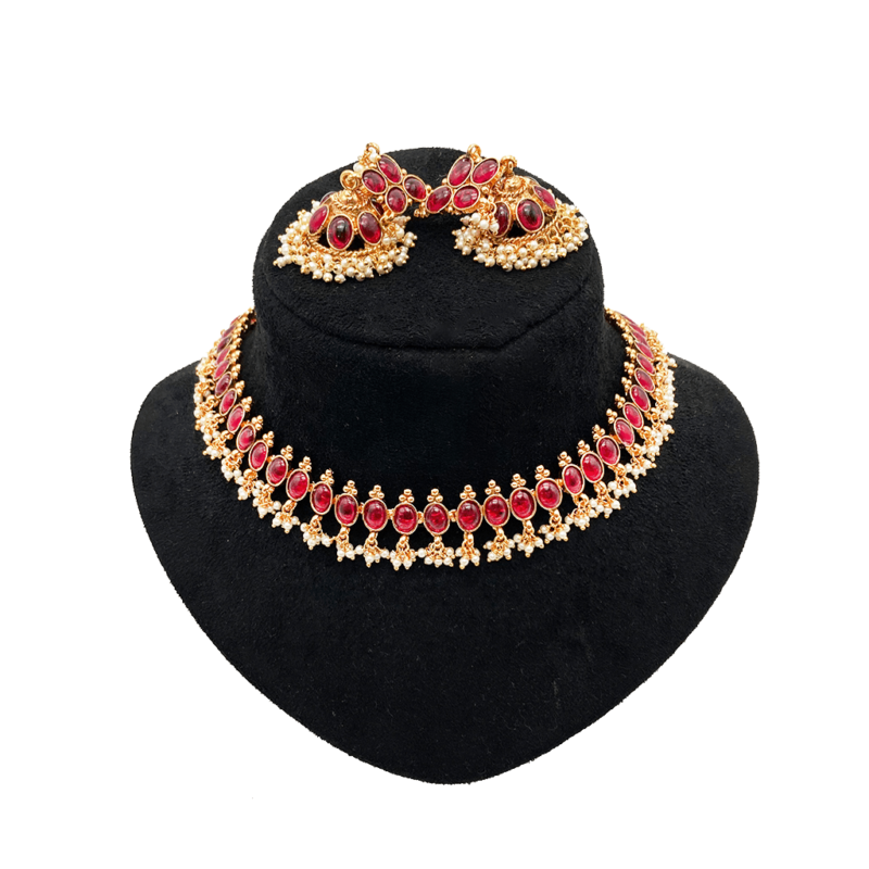 Oval Kemp Guttapusalu Necklace With Jumka